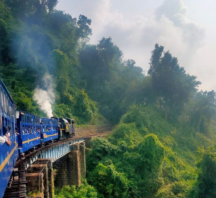 Darjeeling Himalayan Railway toy train in hills